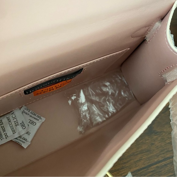 HOUSE OF HELLO Epsom Light Pink Leather Gold Satchel Bag Crossbody Dual Strap B4 - Picture 8 of 11